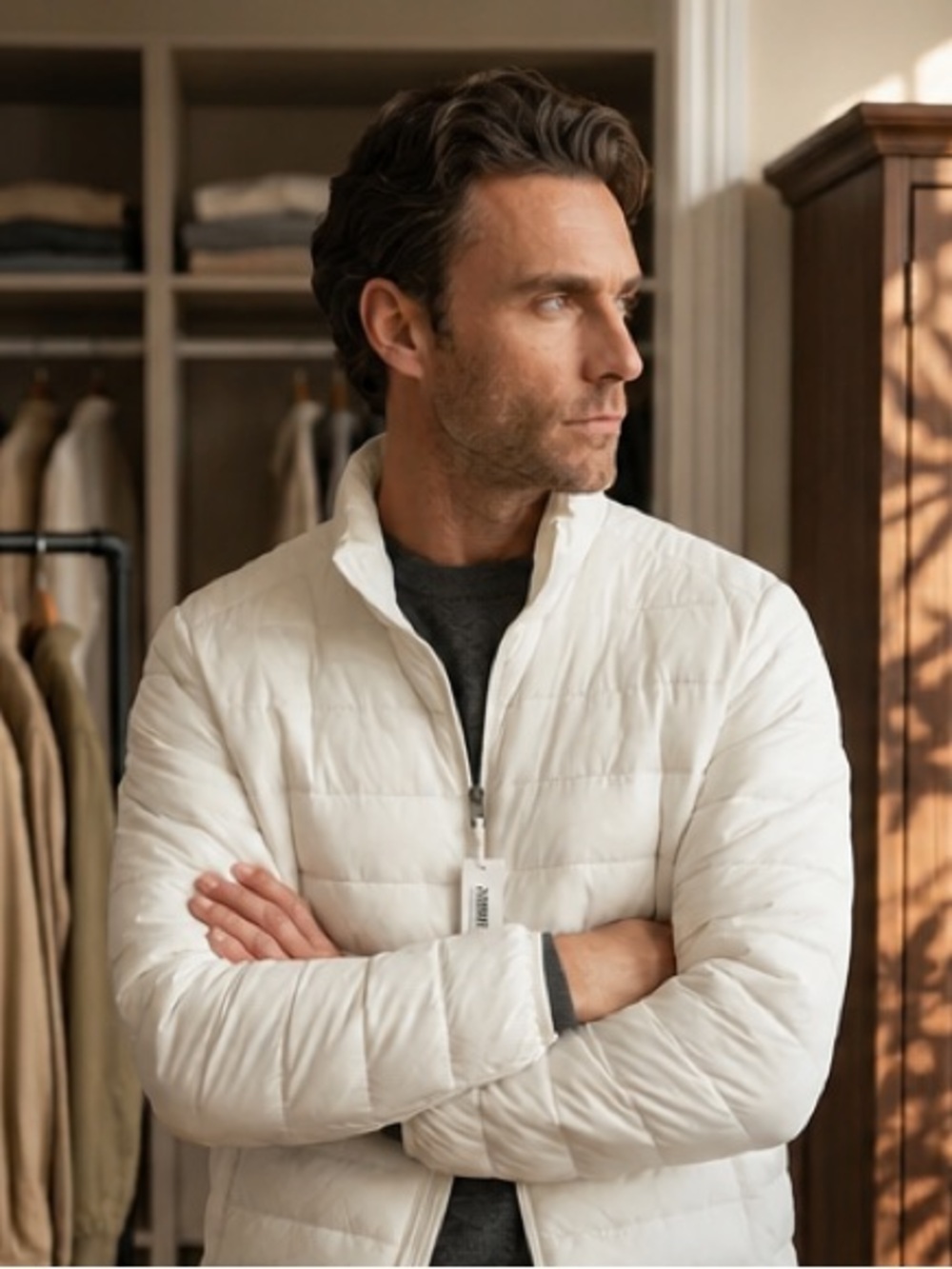 Amazon Essentials Men's Quilted Puffer Jacket - Off-White